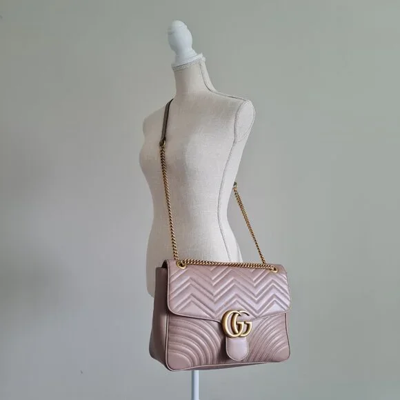 Gucci GG Marmont Large Shoulder Bag Dusty Pink Rose Mauve Matelasse Gold Rare - Picture 2 of 16